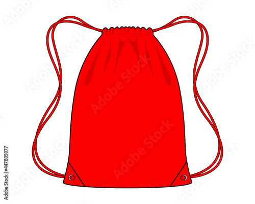Blank Red Drawstring Bag Template on White Background, Vector File.