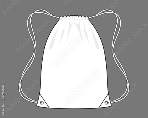 Blank White Drawstring Bag Template on Gray Background, Vector File photo