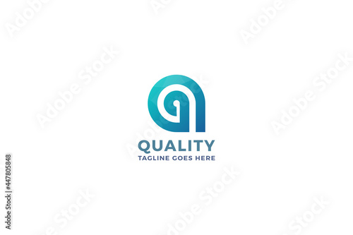 Letter q blue color quality logo in a droplet shield corporate logo