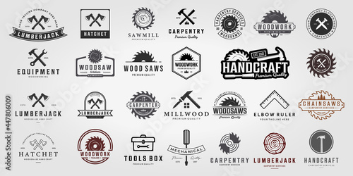 Set Bundle Carpenter Carpentry Logo Vintage Vector Illustration Design