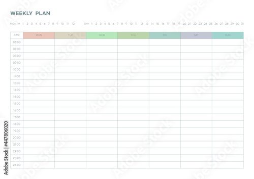 Note, scheduler, diary, calendar planner document template illustration. Weekly plan form.
