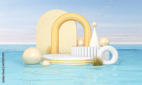 Background rendering with podium and wall scene abstract background. 3D illustration, 3D rendering   © wichuda