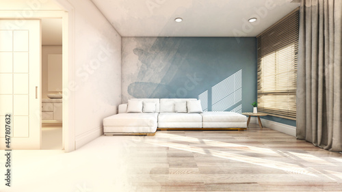 Living room with Wall Background. 3D illustration  3D rendering