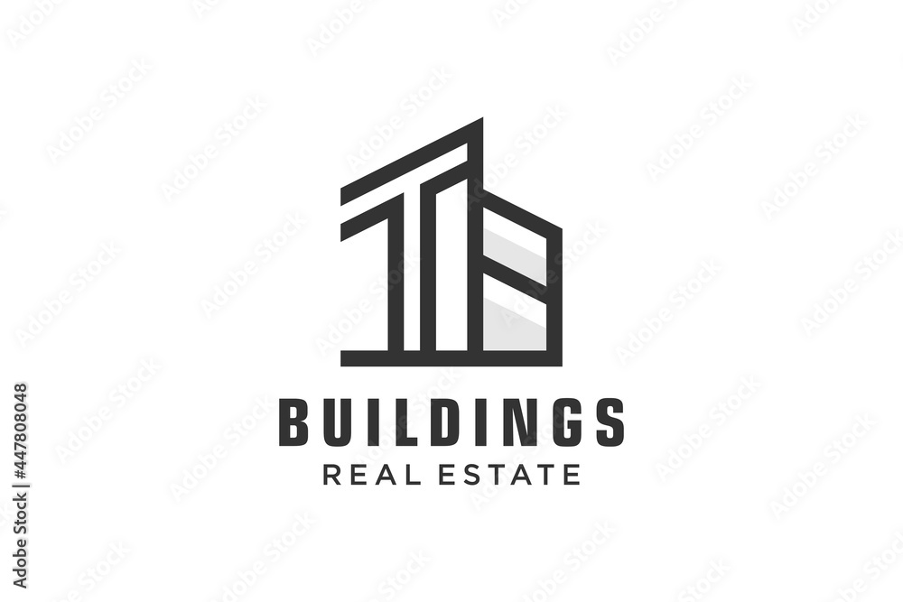 Letter T Simple modern building architecture logo design with line art skyscraper graphic Letter T Simple modern building architecture logo design with line art skyscraper graphic