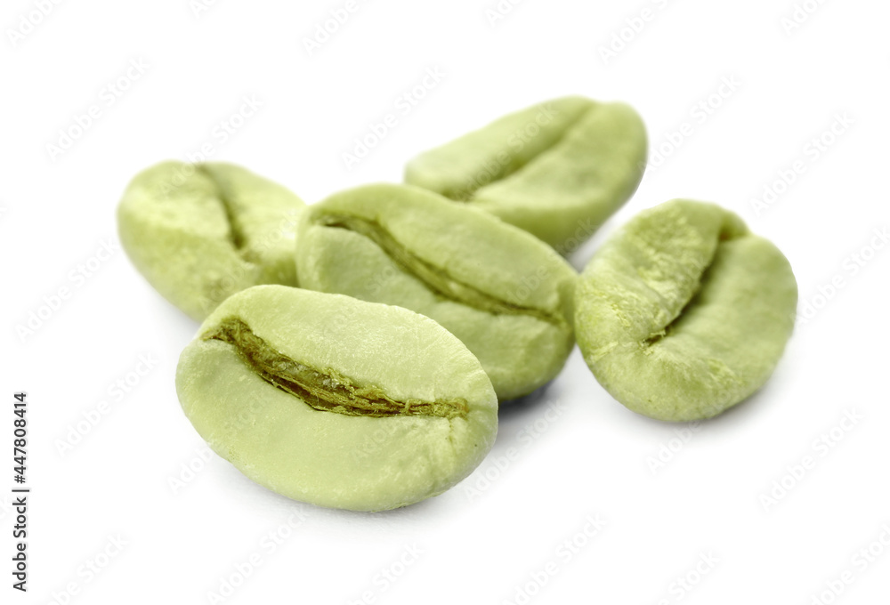 Green coffee beans on white background Green coffee beans on white background