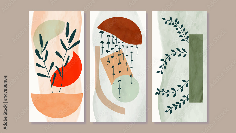 Mid century modern triptych wall art vector. Abstract art background ...