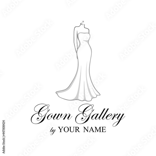 Vintage Wedding Dresses Boutique Logo, Bridesmaid Gown Logo, Bridal Gown Logo Vector Design Template