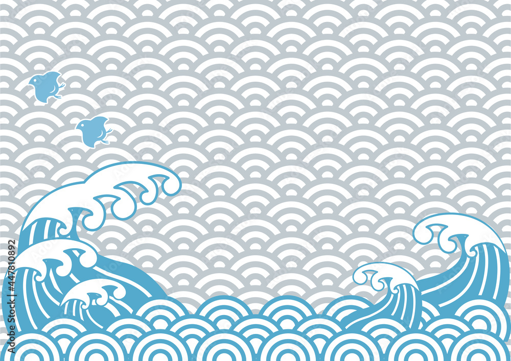 Fototapeta 海 波 千鳥 和柄 青海波 荒波 海原 夏 正月 年賀 和風 和柄 背景 フレーム コピースペース イラスト Orientalne Fototapety Ecowall24 Pl