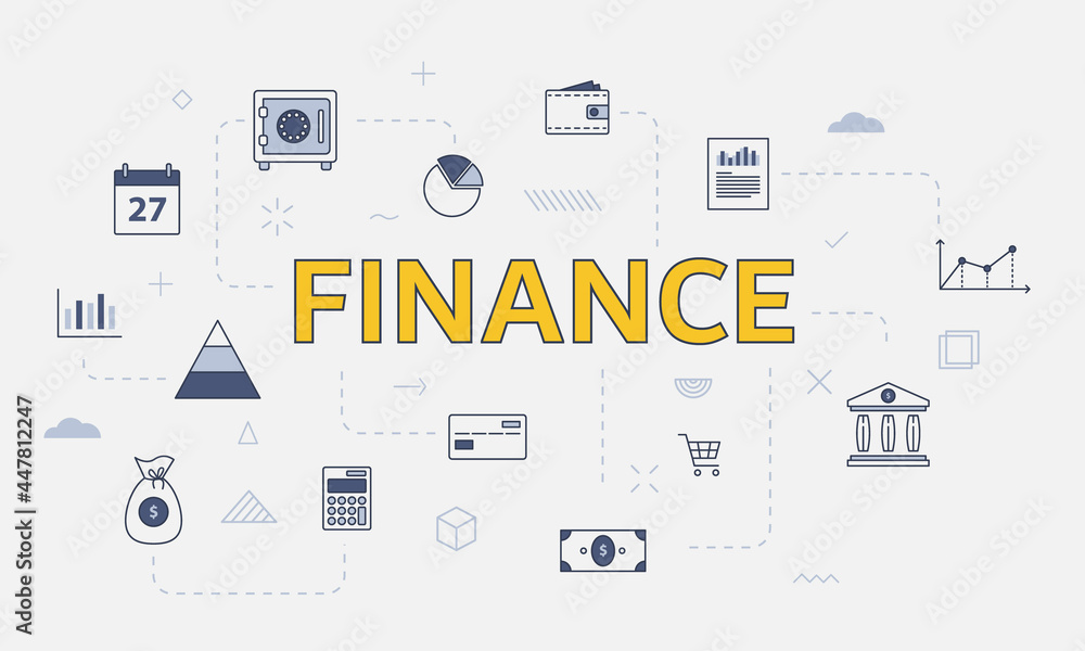 business finance concept with icon set with big word or text on center