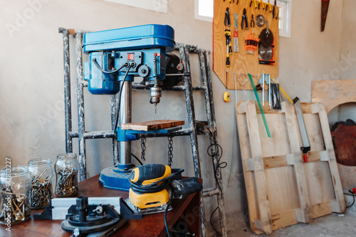 workspace of a carpenter indoors with machines