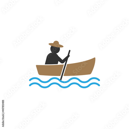 Fisherman canoe icon design template vector isolated illustration