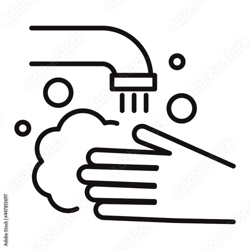 コロナウイルス予防/手洗いのシンプルな細線アイコン/白背景