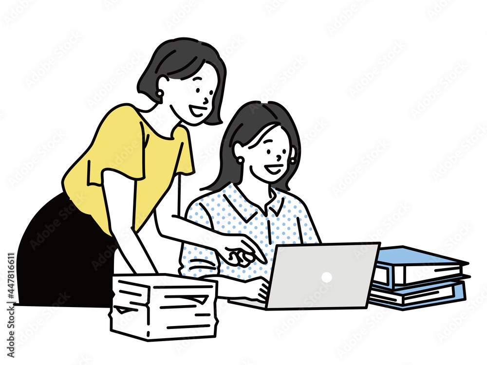 引継ぎ、教育、指導をする女性のイラスト(先輩、上司、資料作成、ワークフロー、仕事の手順、ビジネス) Illustrations of women who take over, educate, and teach (senior, supervisor, material preparation, workflow, work procedures , Business) 引継ぎ、教育、指導をする女性のイラスト(先輩、上司、資料作成、ワークフロー、仕事の手順、ビジネス) Illustrations of women who take over, educate, and teach (senior, supervisor, material preparation, workflow, work procedures , Business)