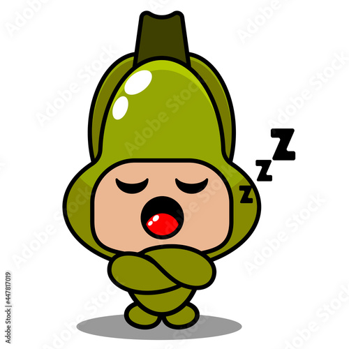 vector cartoon character mascot costume of simple chayote vegetable mascot sleeping yawn