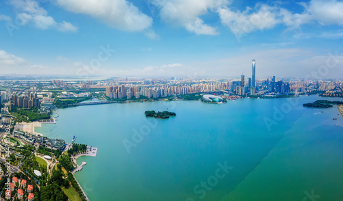 Aerial panoramic view of the skyline of Suzhou Lake East Financial Center