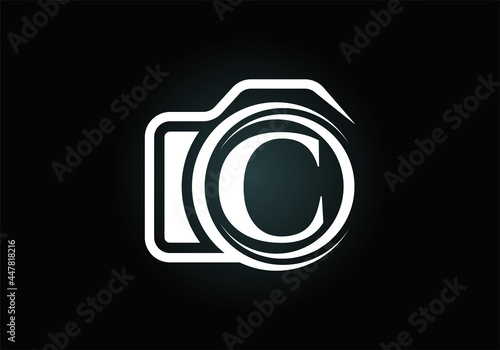 Initial C monogram letter alphabet with a camera icon. Photography logo vector illustration. Modern logo design for photography business, and company identity.