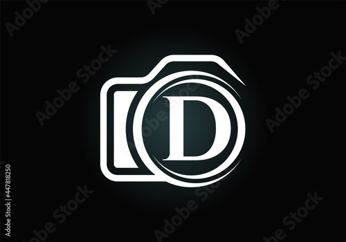 Initial D monogram letter alphabet with a camera icon. Photography logo vector illustration. Modern logo design for photography business, and company identity.