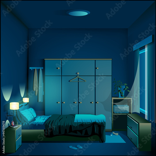 Bedroom at night background vector illustration