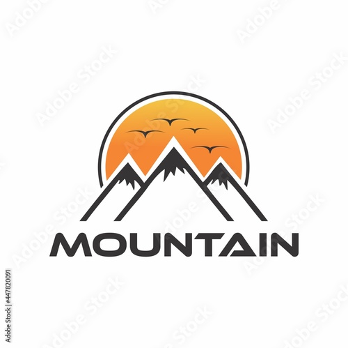 Mountain, tourism, travel creative symbol concept. Nature, hiking camp abstract business logo idea. Hill top, landscape, rock icon. Corporate identity logotype, company graphic design tamplate