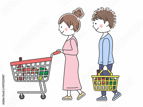 買い物をする若い男女のイラスト