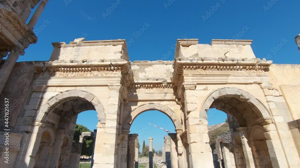 Roman archaeological sites, The Gate of Augustus next to the Library of Celsus in Ephesus Izmir Turkey. Roman archaeological sites, The Gate of Augustus next to the Library of Celsus in Ephesus Izmir Turkey.