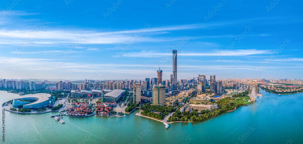 Aerial panoramic view of the skyline of Suzhou Lake East Financial Center