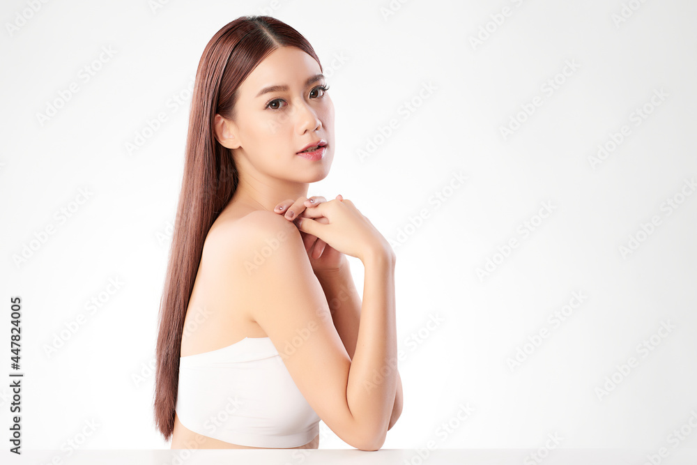 Beautiful young asian woman with clean fresh skin on white background, Face care, Facial treatment, Cosmetology, beauty and spa, Asian women portrait. Beautiful young asian woman with clean fresh skin on white background, Face care, Facial treatment, Cosmetology, beauty and spa, Asian women portrait.