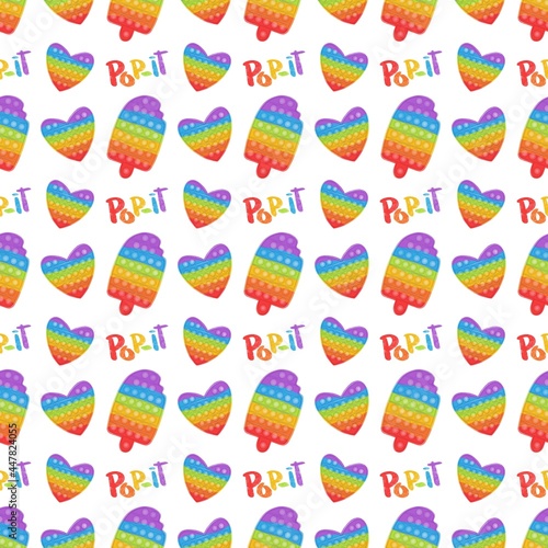 Seamless Pattern Rainbow Toys Anti-Stress Pop It Ice Cream Heart