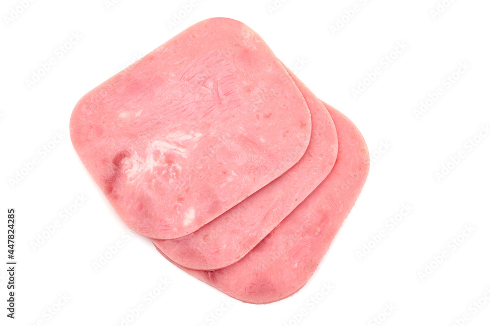 Cooked boiled ham, isolated on white background. High resolution image. Cooked boiled ham, isolated on white background. High resolution image.