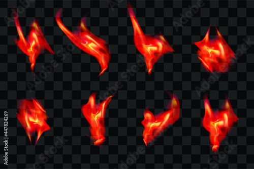 Red fire effect set collection element series flame burn eps vector editable