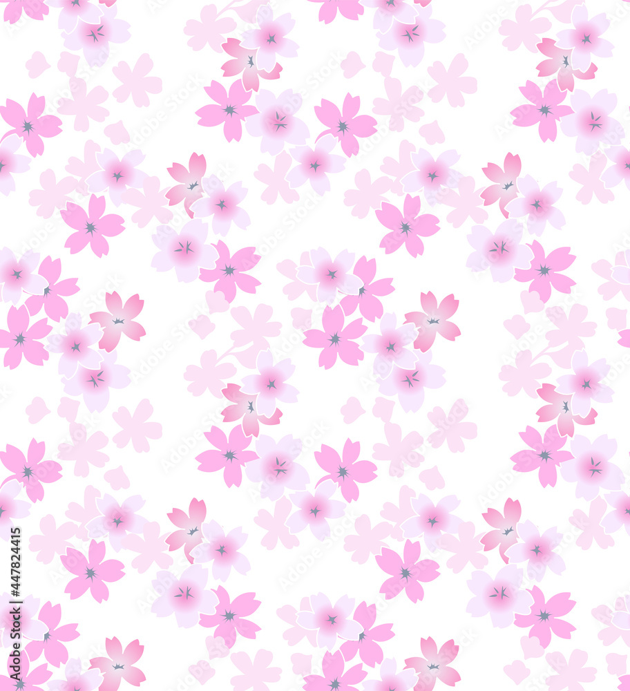 Japanese Sweet Pink Cherry Blossom Fall Vector Seamless Pattern
