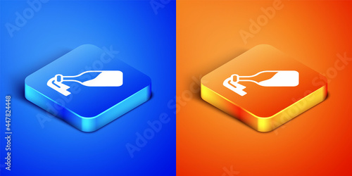 Isometric Cocktail molotov icon isolated on blue and orange background. Square button. Vector