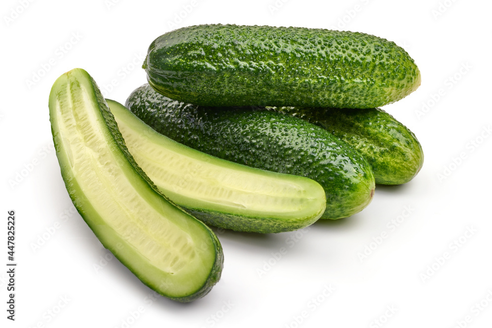 Lightly salted cucumbers, isolated on white background. High resolution image. Lightly salted cucumbers, isolated on white background. High resolution image.