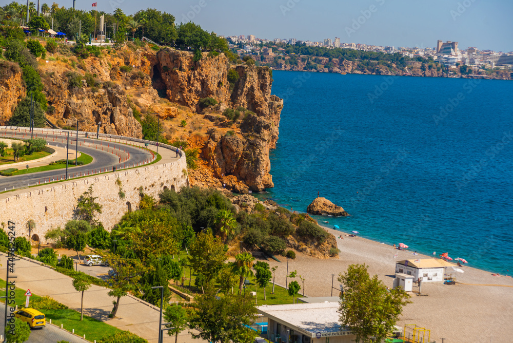 ANTALYA, Turkey: View of the city of Antalya and Konyaalti beach on a sunny day.