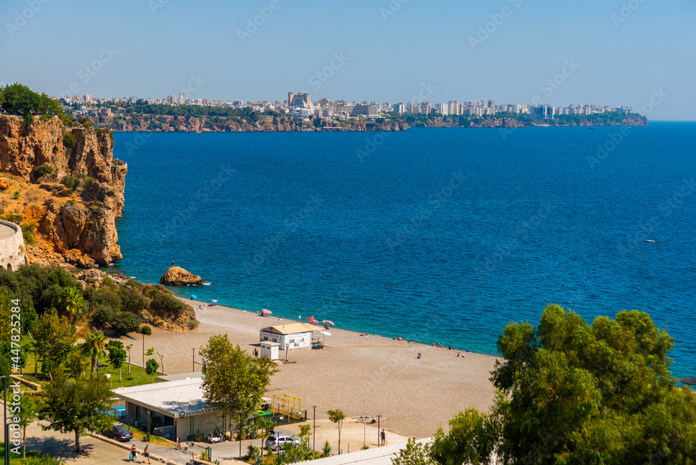 ANTALYA, Turkey: View of the city of Antalya and Konyaalti beach on a sunny day.