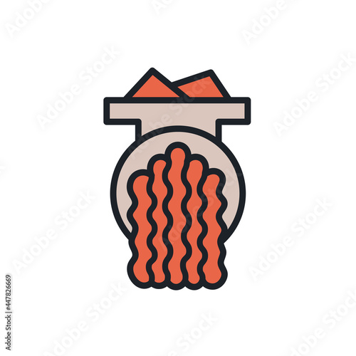Mince icon. Mincemeat, forcemeat, minced meat illustration. Vector isolated linear color icon contour shape outline. Thin line. Modern glyph design. Meat products. Food ingredients
