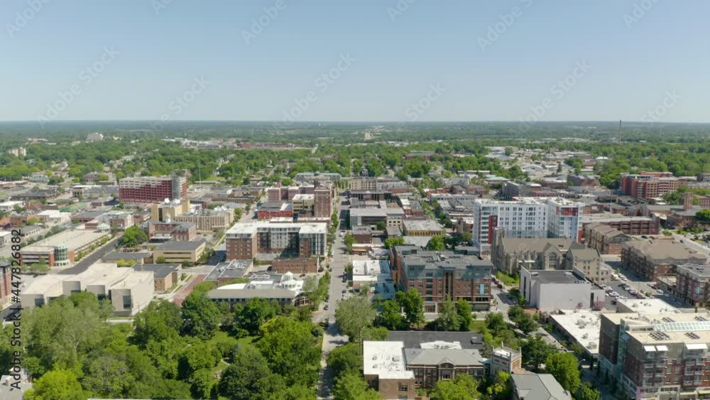 Aerial Establishing Shot Above University Campus in Columbia, Missouri on Summer Day Aerial Establishing Shot Above University Campus in Columbia, Missouri on Summer Day