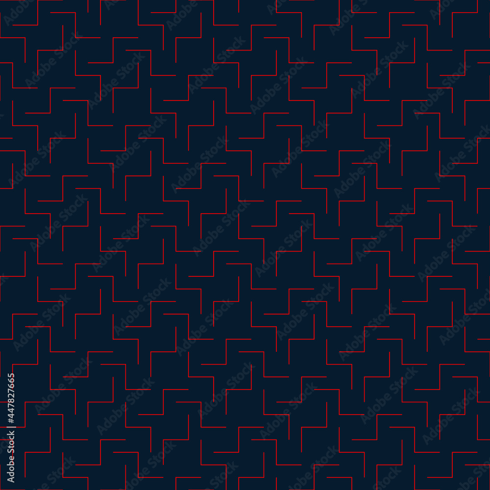 blue repetitive background with red lines. geometric shapes. modern stylish texture. vector seamless pattern. fabric swatch. wrapping paper. continuous design template for home decor, textile