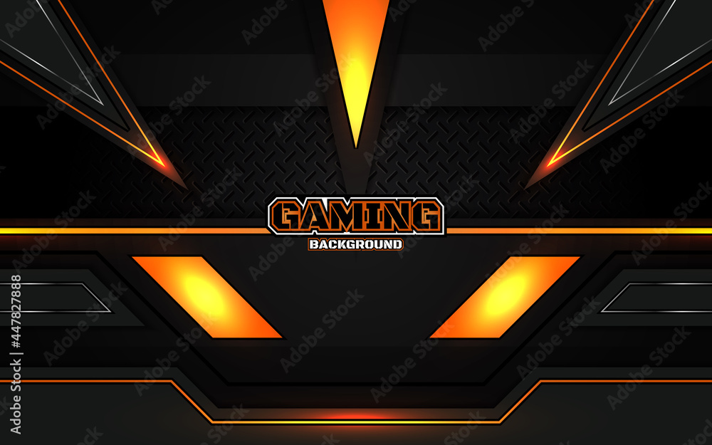 Abstract futuristic geometric black and orange gaming background with ...