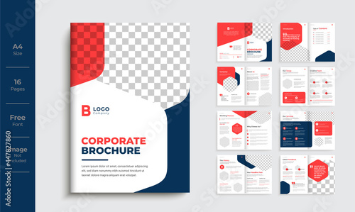 Company profile brochure template layout with red color shape, corporate brochure multipage template design