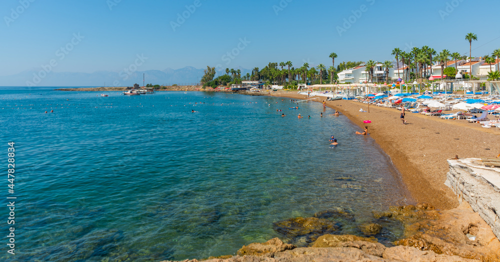ANTALYA, TURKEY: Beautiful landscape on Martili Sitesi beach on the Mediterranean coast in Antalya.