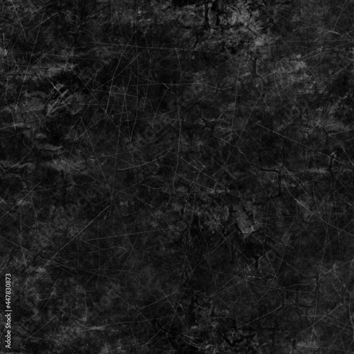 Seamless dark gray or black grungy dirty distressed background. High quality illustration. Messy scratched worn moody chalkboard or concrete wall texture. Ragged downtown tattered urban design.