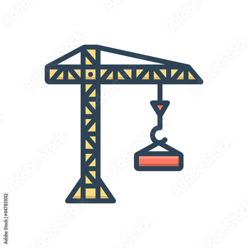 Color illustration icon for crane building 