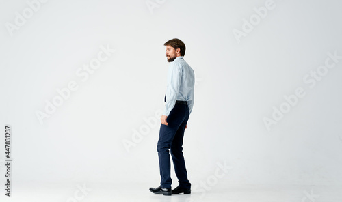 business man in shirt with tie gesture hands emotions studio © SHOTPRIME STUDIO