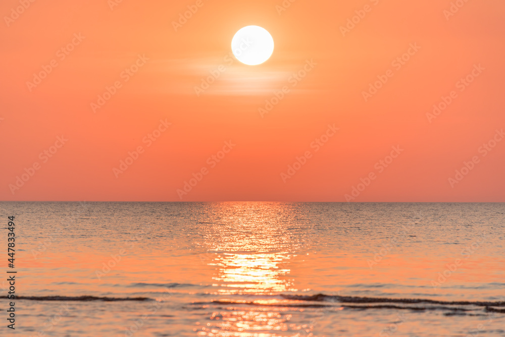 Orange Sunset on the Baltic Sea in Summer