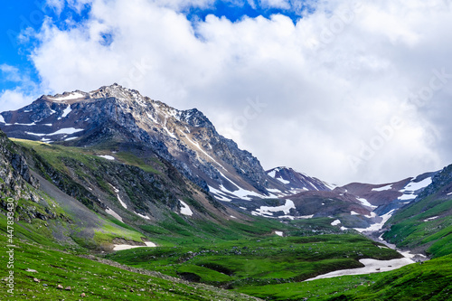 Nalati grassland with snow mountain scenery in Xinjiang,China.