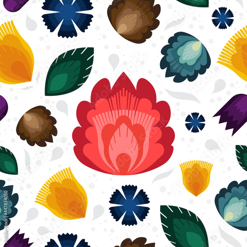 Folk background, seamless pattern. Traditional floral texture. Vector illustration, EPS 10