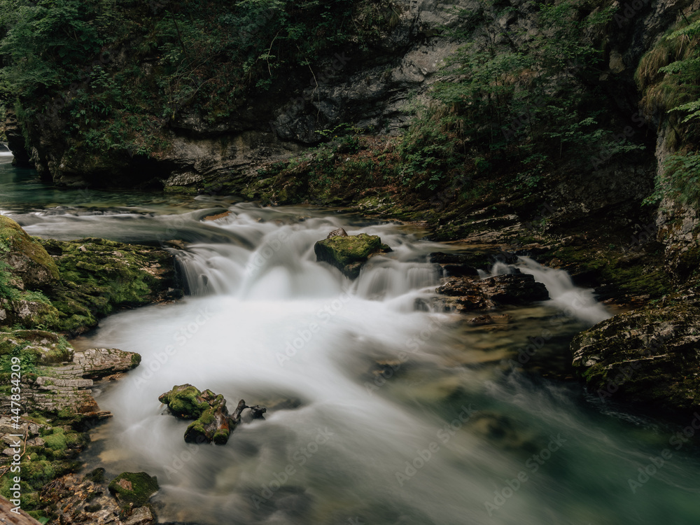 waterfall in the mountains, Vintgar Gorge, Slovenia