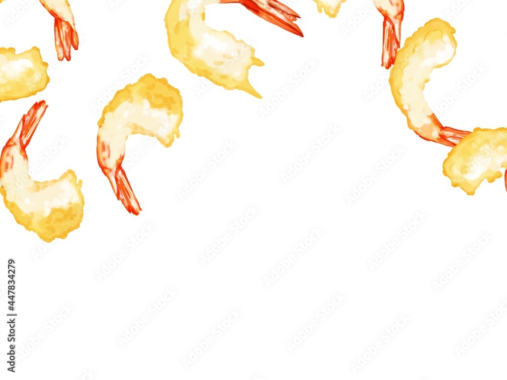 水彩手描きの海老の天ぷらイラスト上フレーム Stock Illustration Adobe Stock