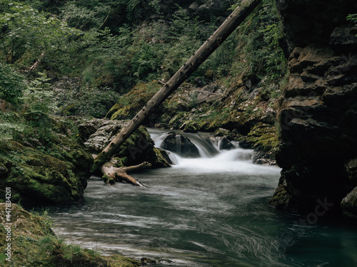 waterfall in the mountains, Vintgar Gorge, Slovenia